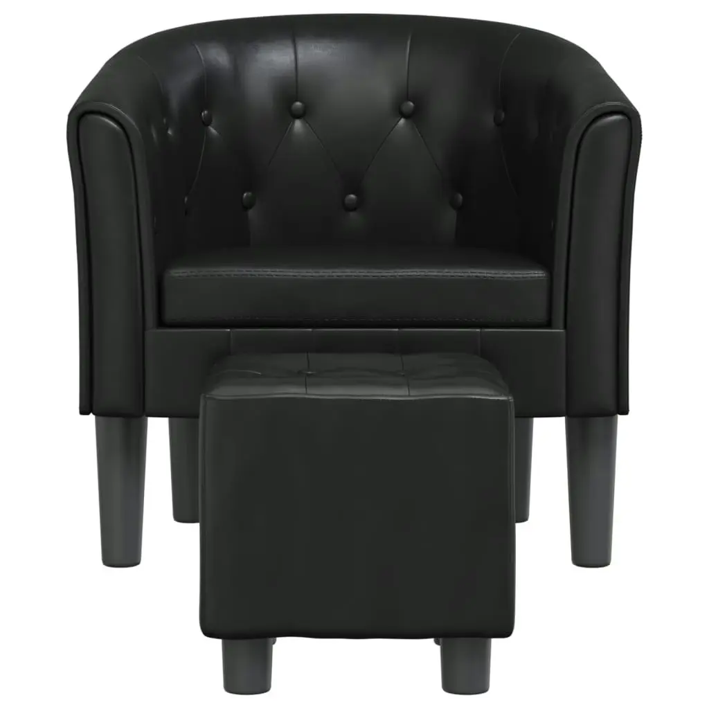 Tub Chair with Footstool Black Faux Leather 356463