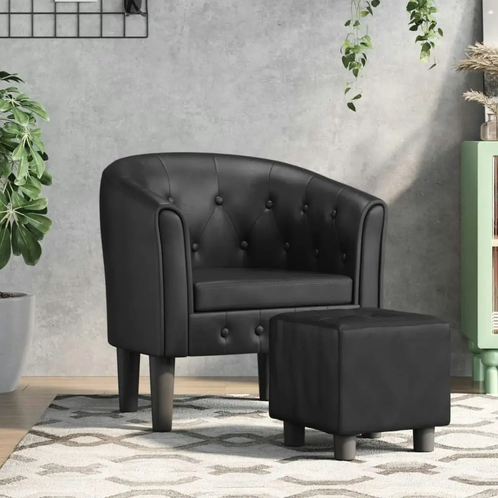 Tub Chair with Footstool Black Faux Leather 356463