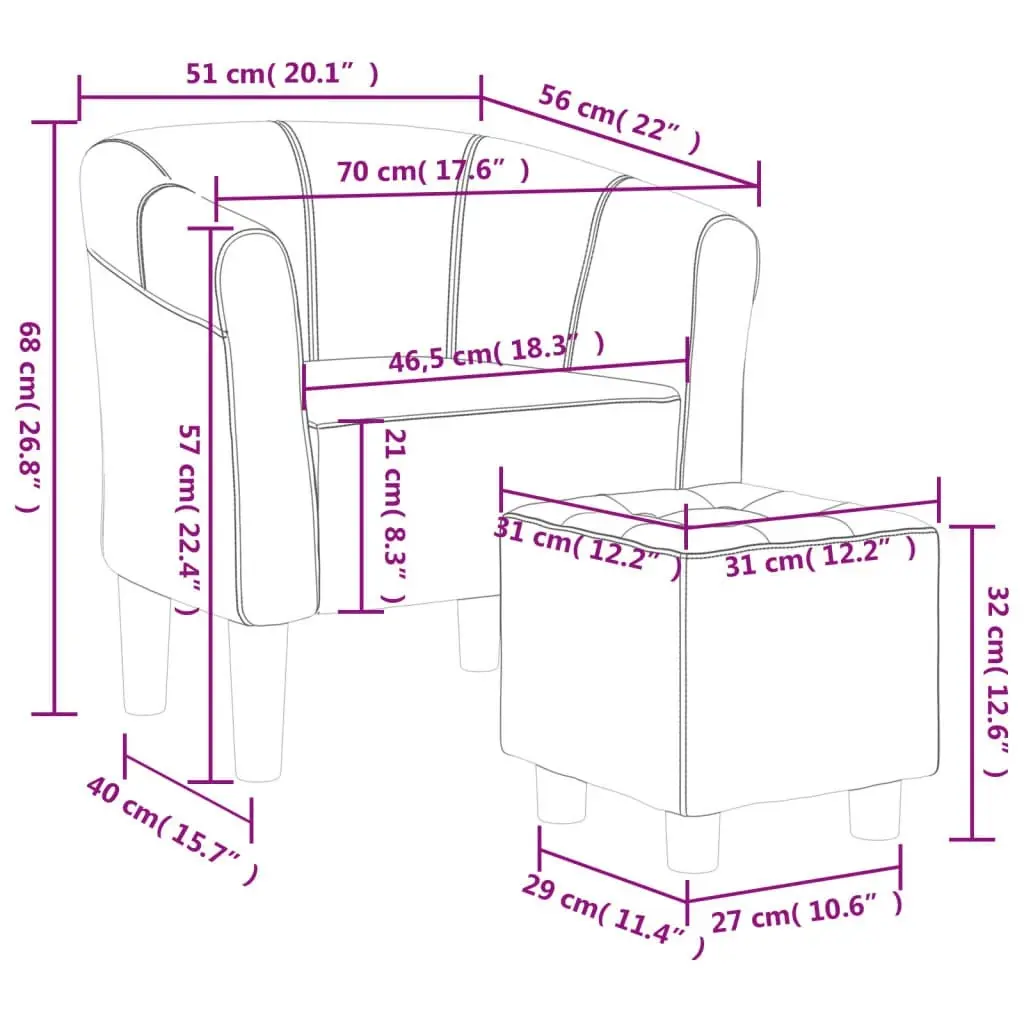 Tub Chair with Footstool Black Fabric 356439