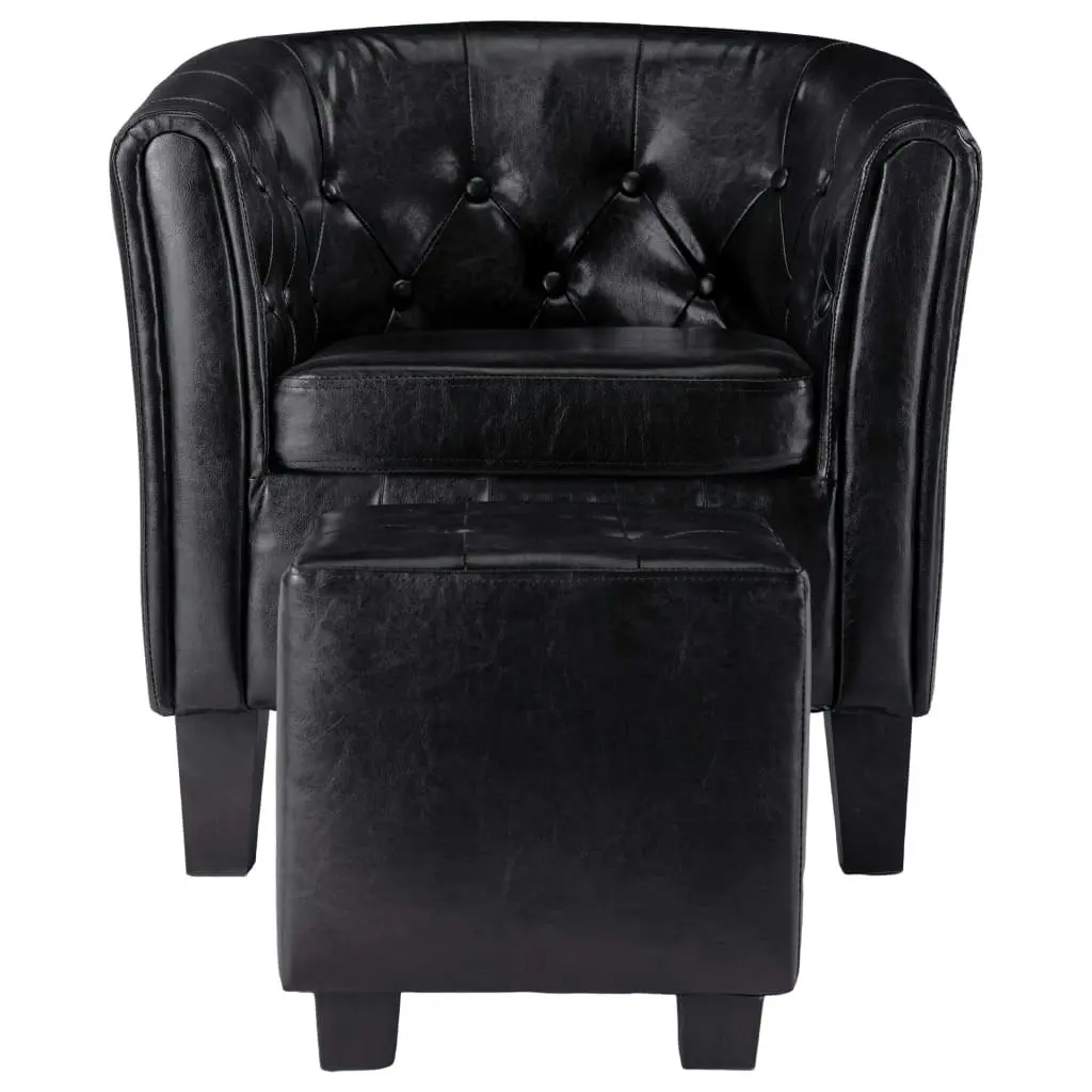 Tub Chair with Footstool Black Faux Leather 248045