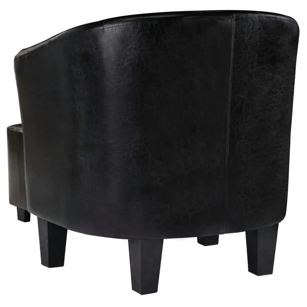 Tub Chair with Footstool Black Faux Leather 248045