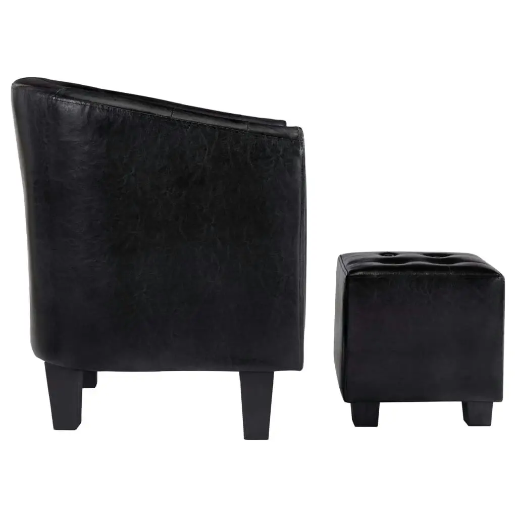 Tub Chair with Footstool Black Faux Leather 248045