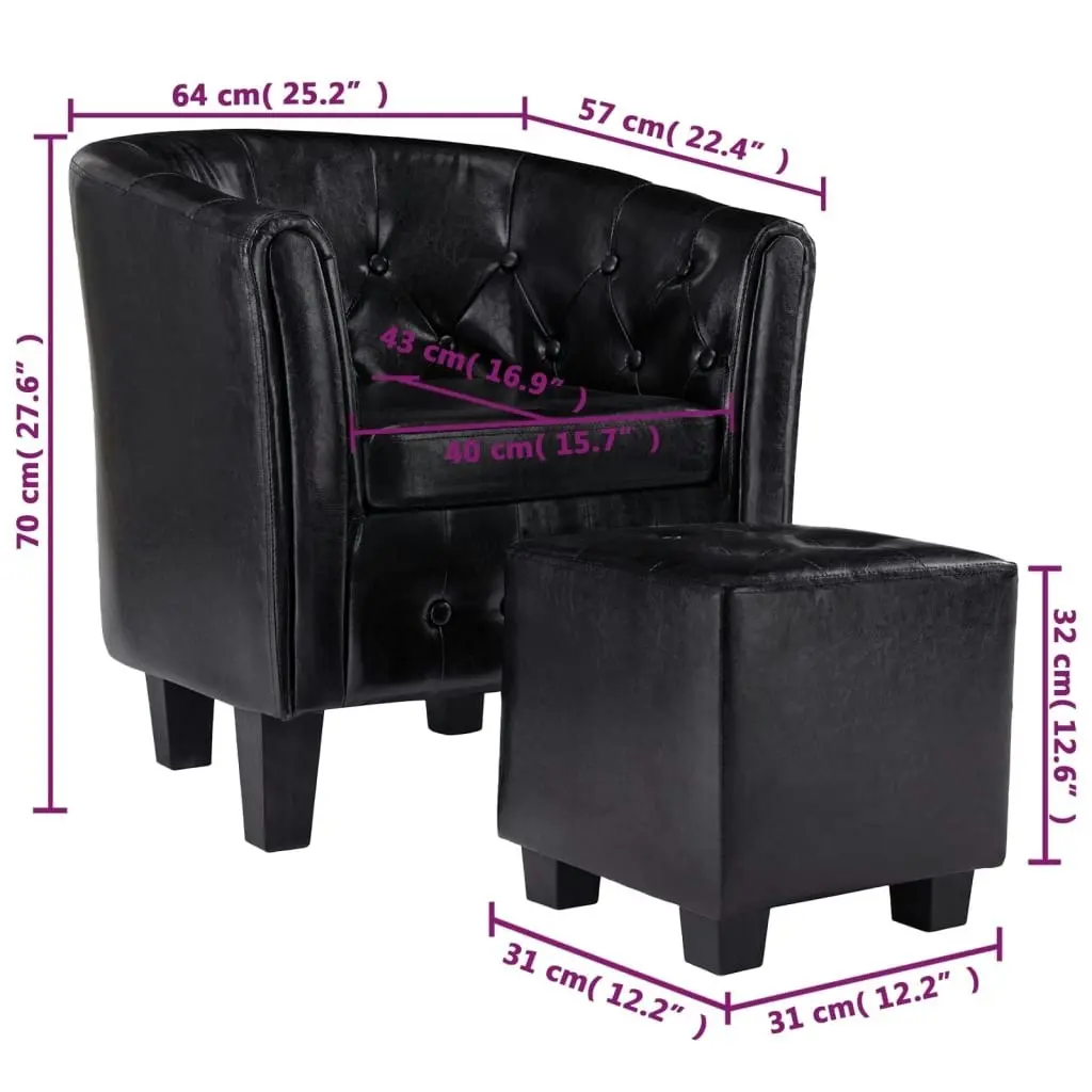 Tub Chair with Footstool Black Faux Leather 248045