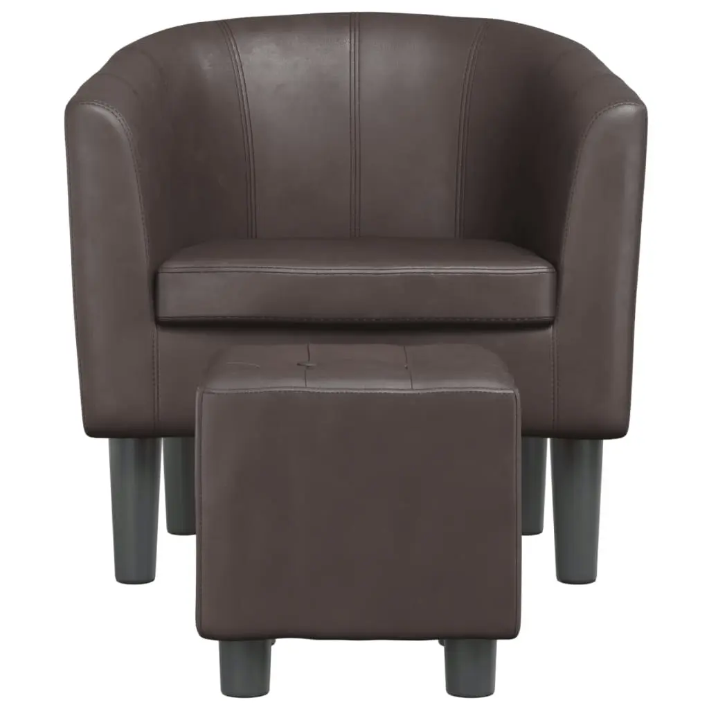 Tub Chair with Footstool Brown Faux Leather 356493