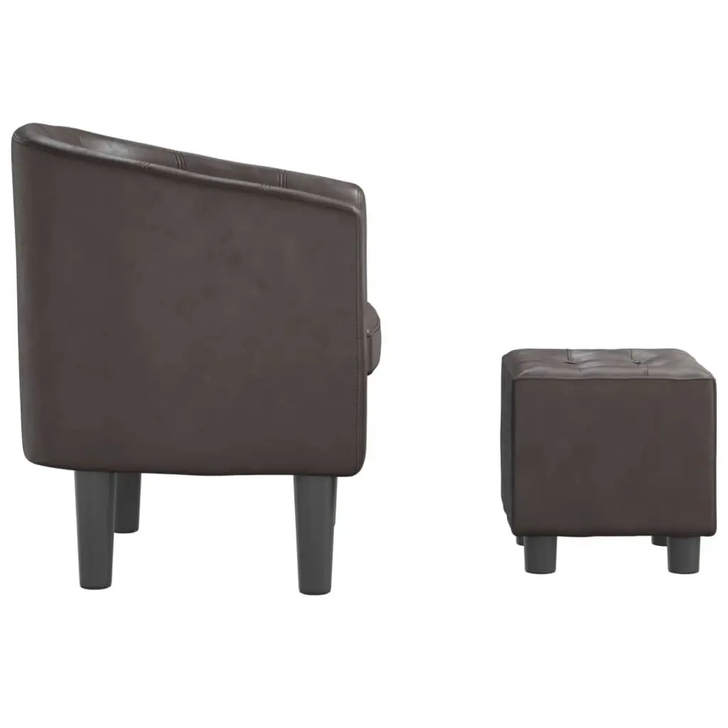 Tub Chair with Footstool Brown Faux Leather 356493