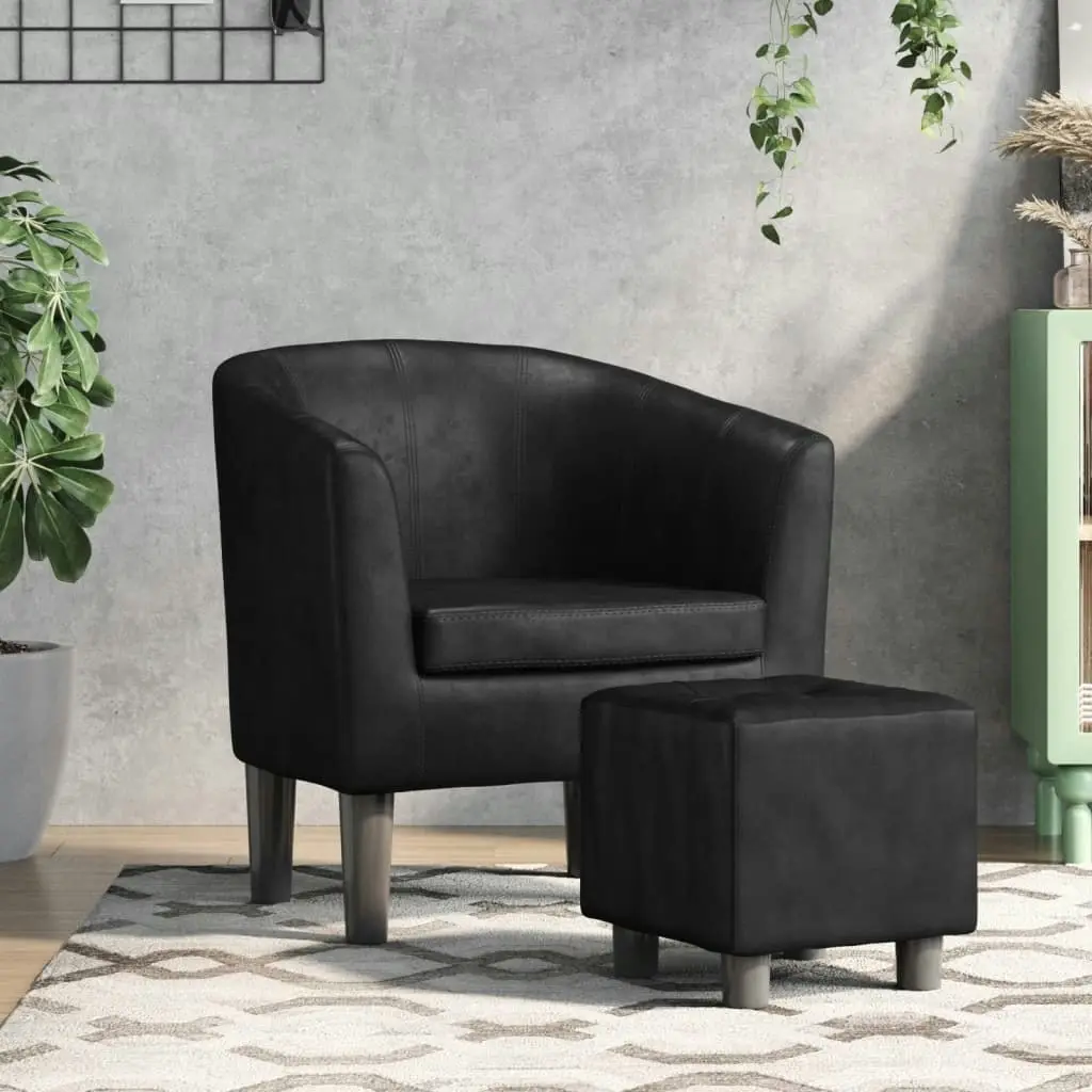 Tub Chair with Footstool Black Faux Leather 356491