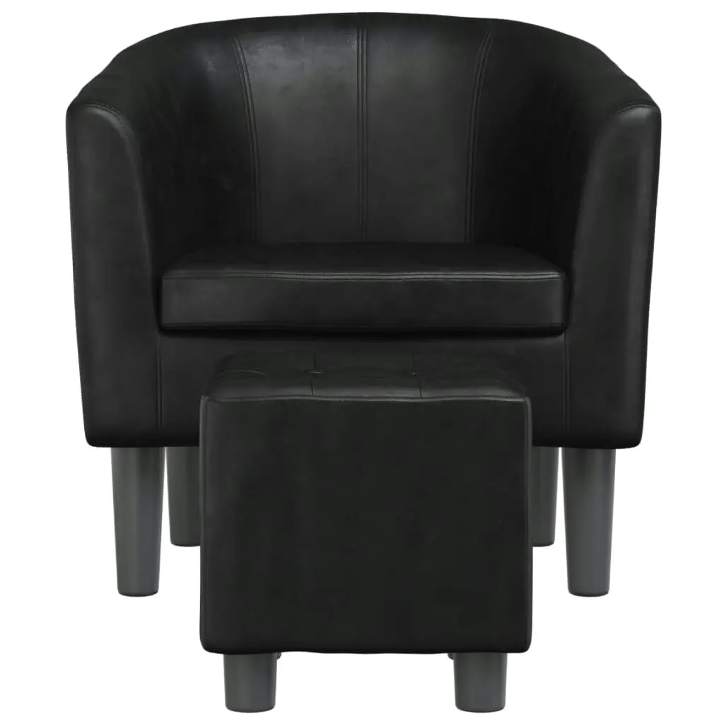 Tub Chair with Footstool Black Faux Leather 356491