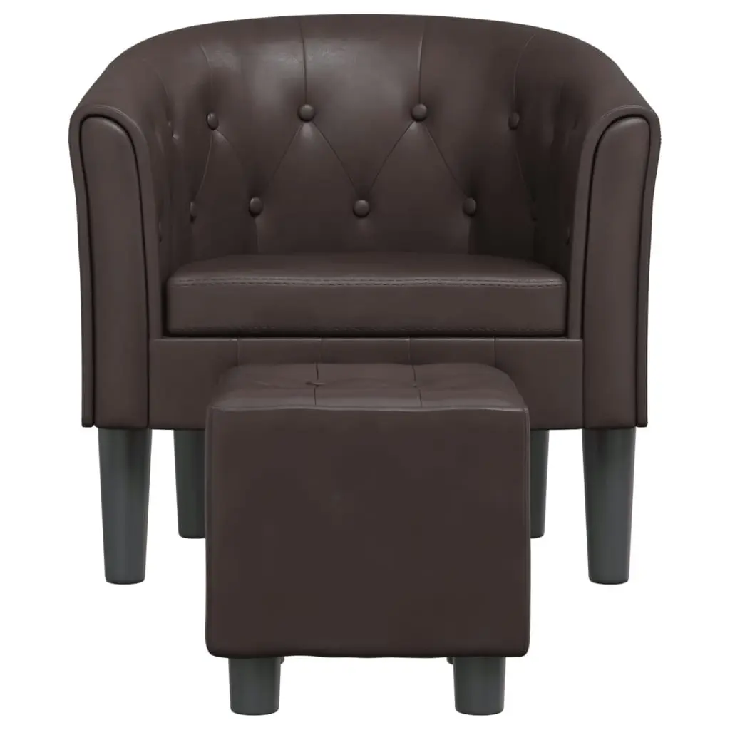 Tub Chair with Footstool Brown Faux Leather 356465