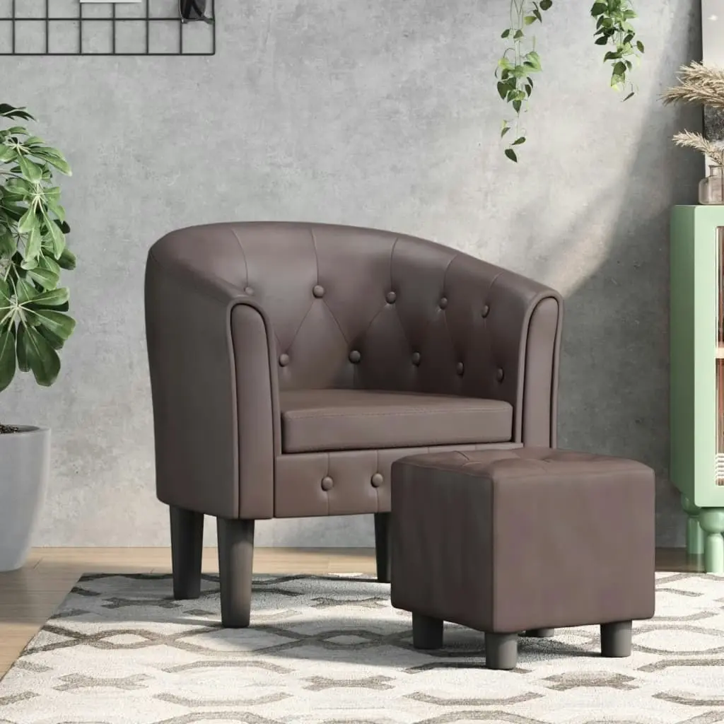 Tub Chair with Footstool Brown Faux Leather 356465