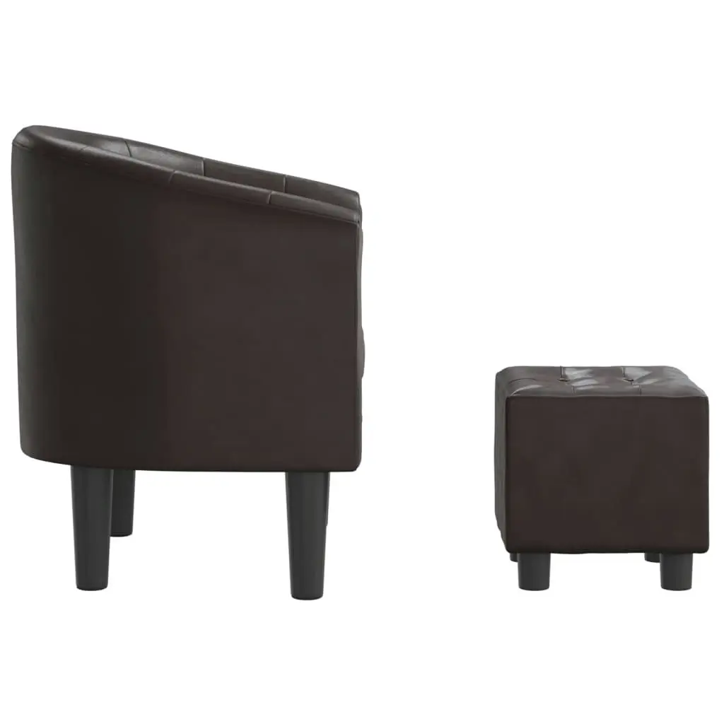 Tub Chair with Footstool Brown Faux Leather 356465