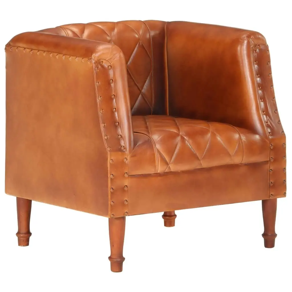 Tub Chair Brown Real Goat Leather 286616