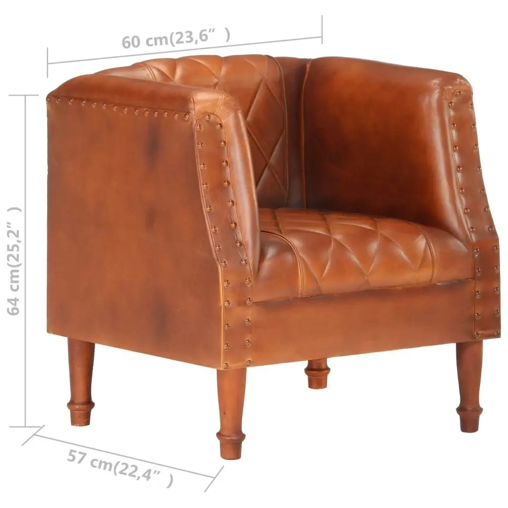 Tub Chair Brown Real Goat Leather 286616