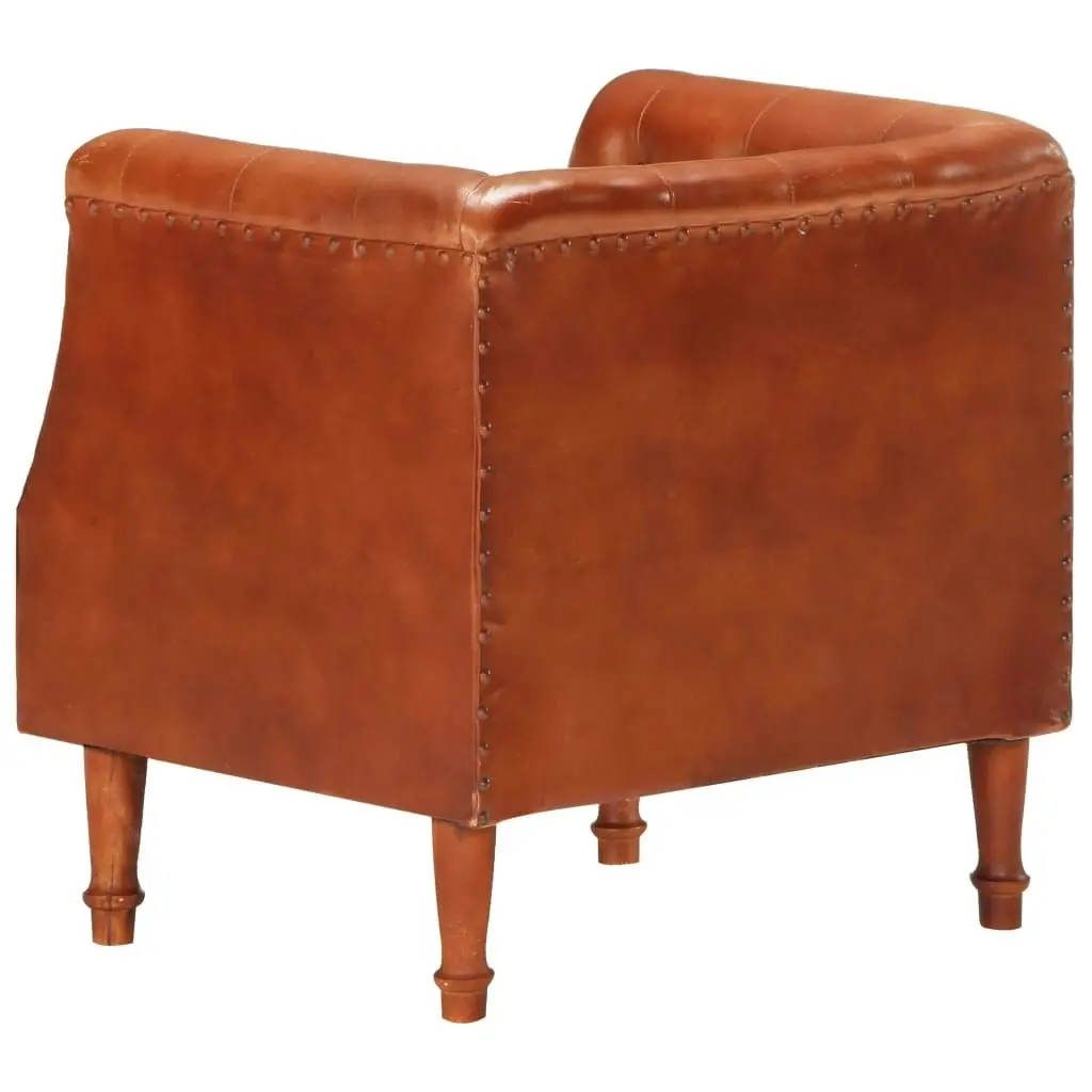 Tub Chair Brown Real Goat Leather 286616