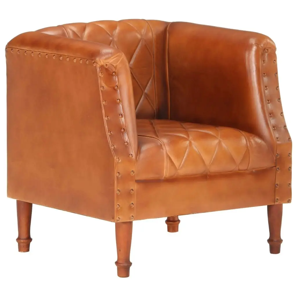 Tub Chair Brown Real Goat Leather 286616