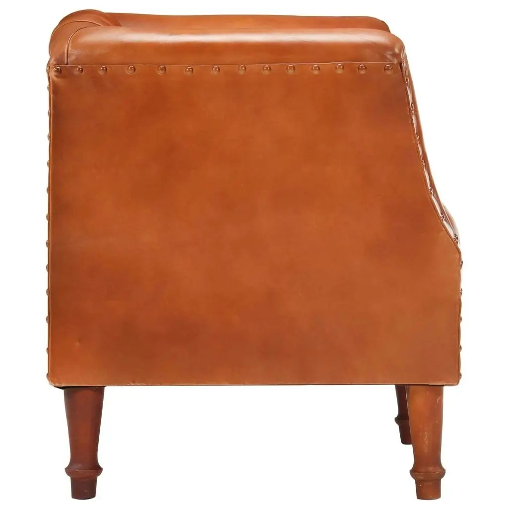 Tub Chair Brown Real Goat Leather 286616