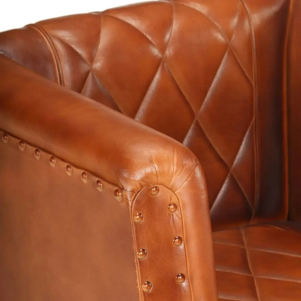 Tub Chair Brown Real Goat Leather 286616