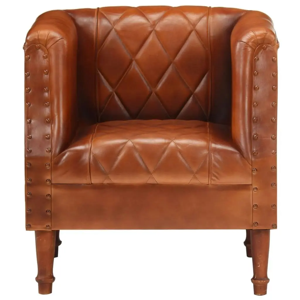 Tub Chair Brown Real Goat Leather 286616