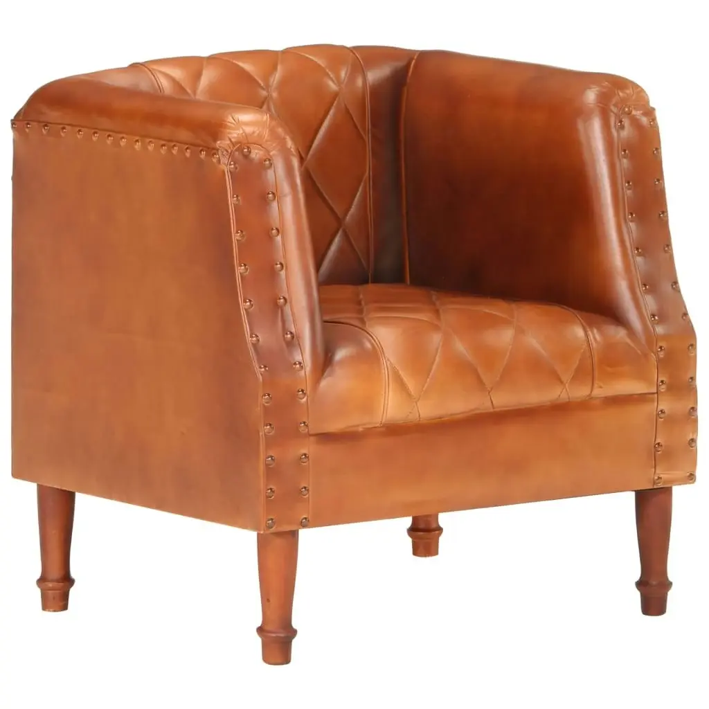 Tub Chair Brown Real Goat Leather 286616