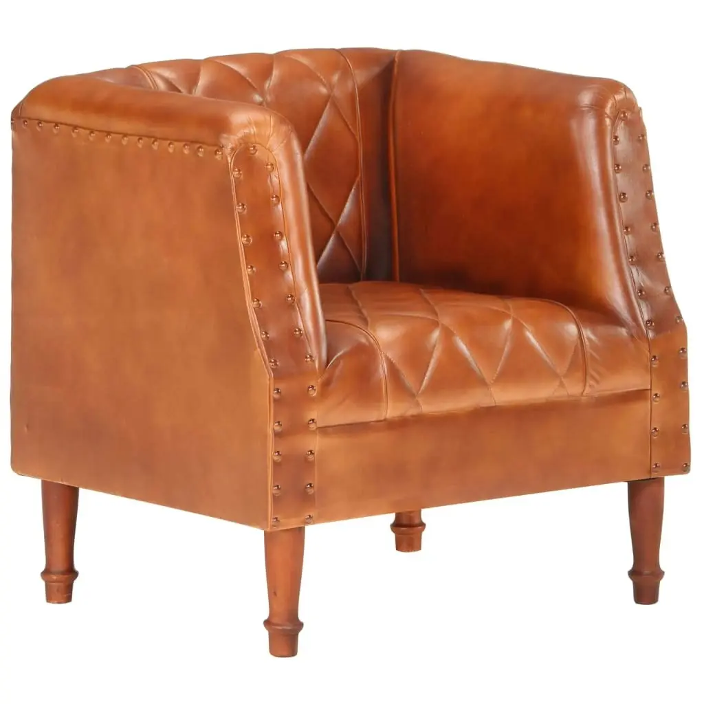 Tub Chair Brown Real Goat Leather 286616