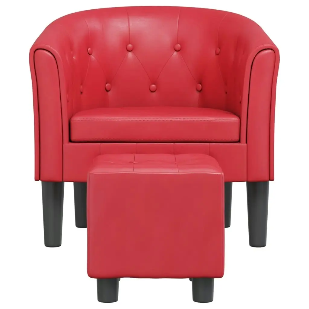 Tub Chair with Footstool Red Faux Leather 356468