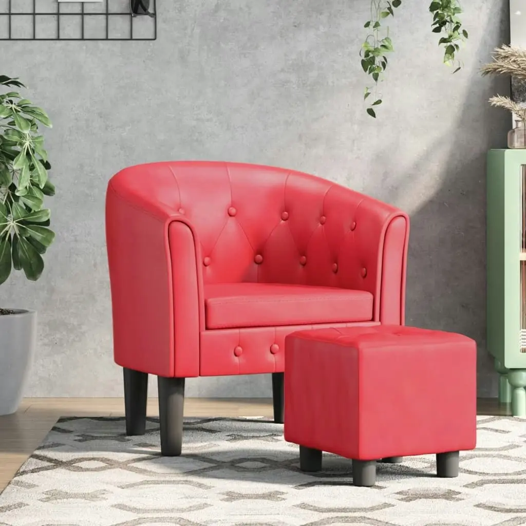 Tub Chair with Footstool Red Faux Leather 356468