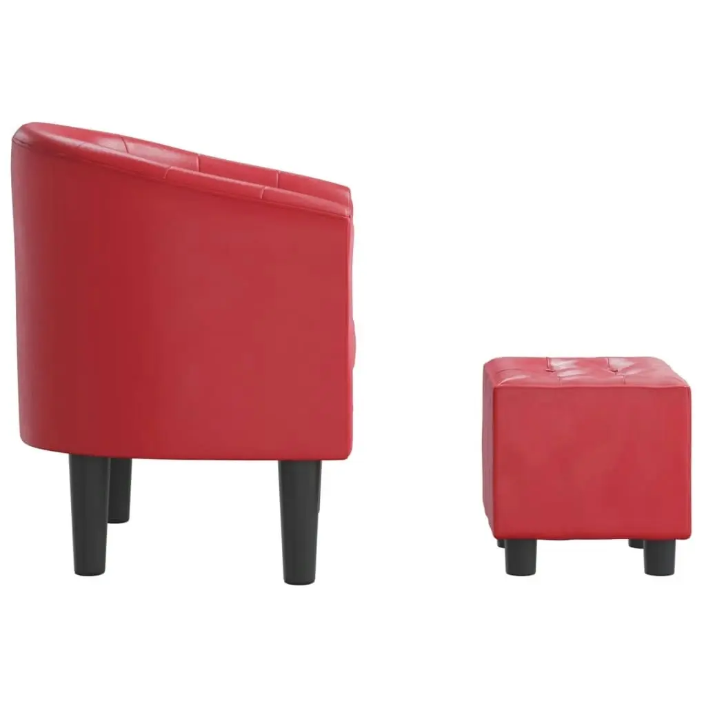 Tub Chair with Footstool Red Faux Leather 356468