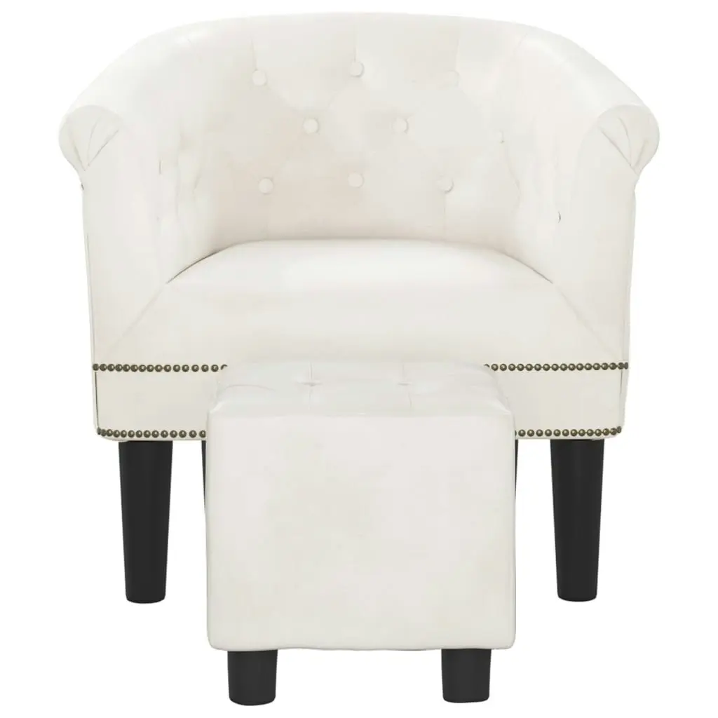 Tub Chair with Footstool White Faux Leather 356503