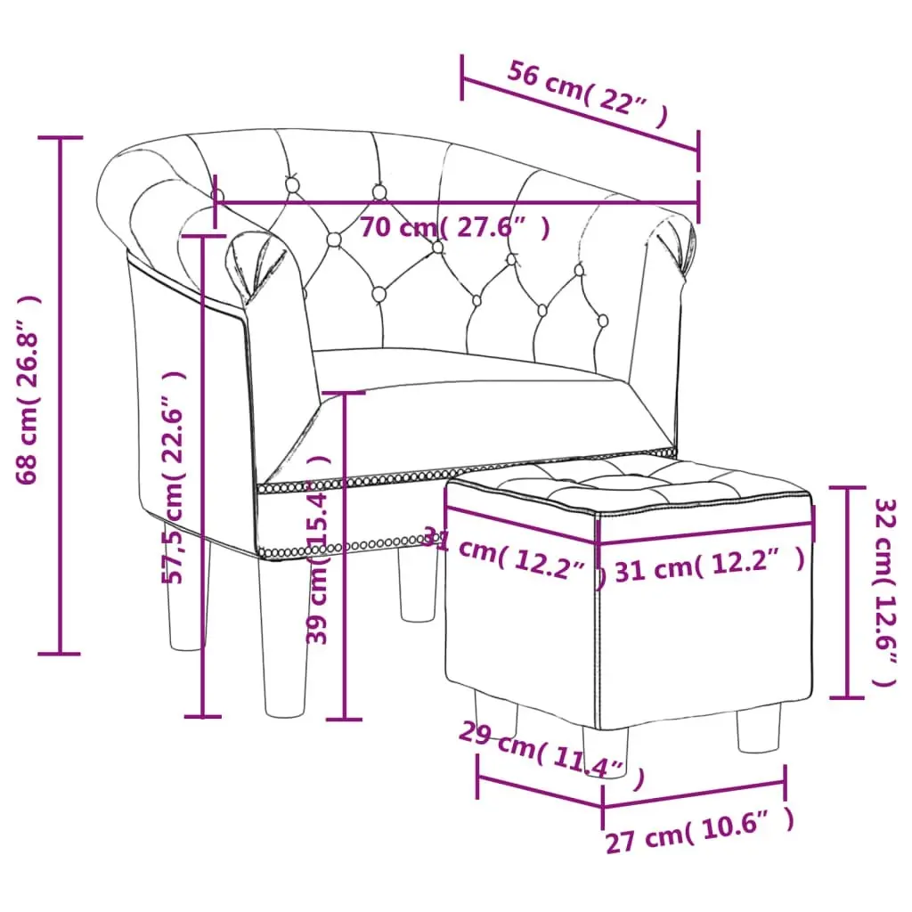 Tub Chair with Footstool White Faux Leather 356503