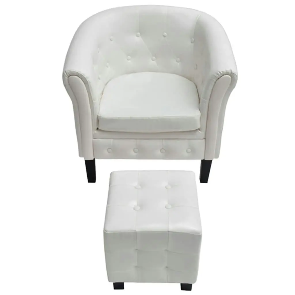 Tub Chair with Footstool White Faux Leather 60711