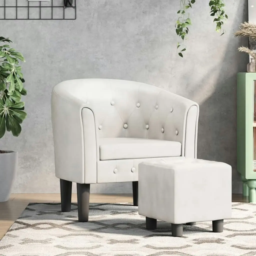 Tub Chair with Footstool White Faux Leather 356466