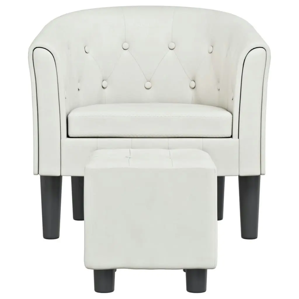 Tub Chair with Footstool White Faux Leather 356466