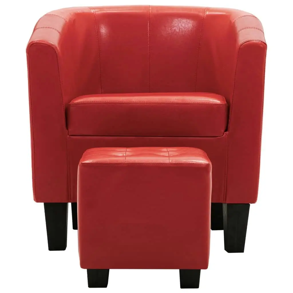 Tub Chair with Footstool Red Faux Leather 248062