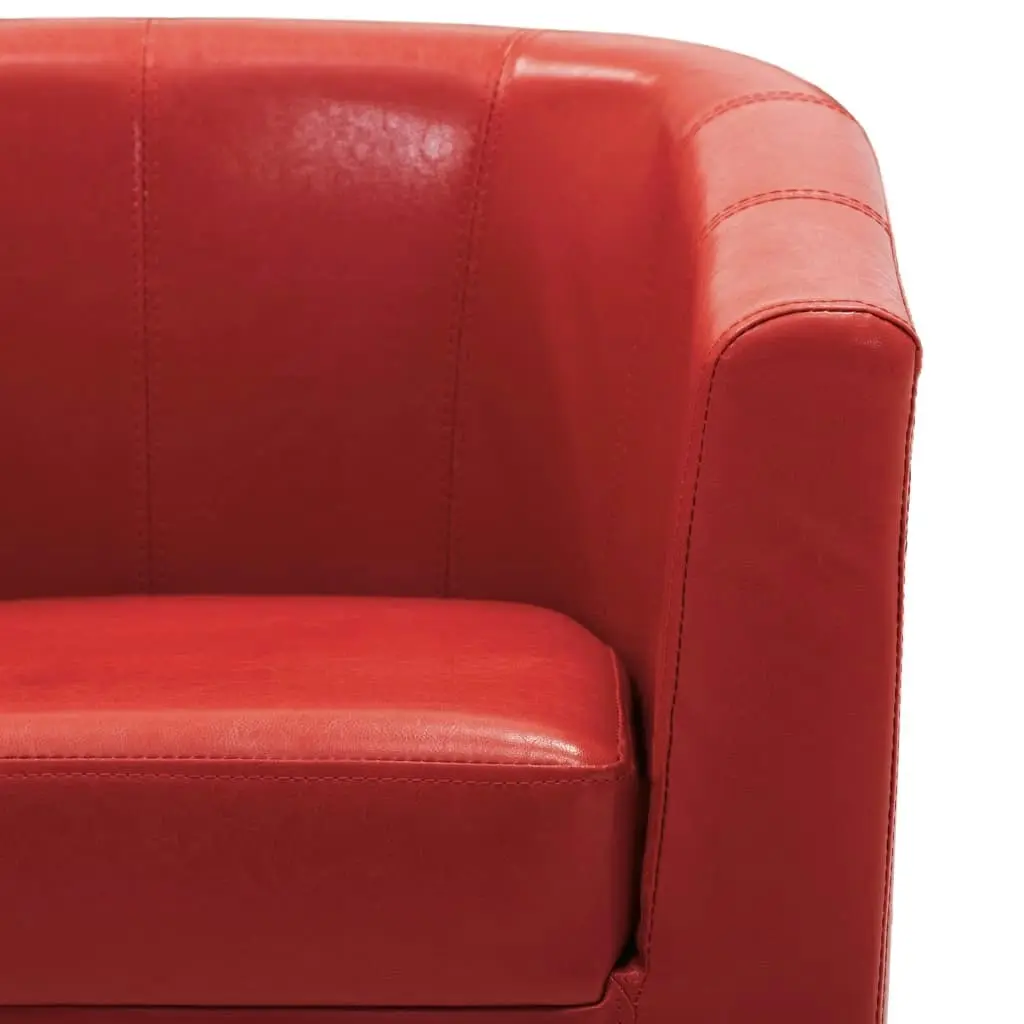 Tub Chair with Footstool Red Faux Leather 248062