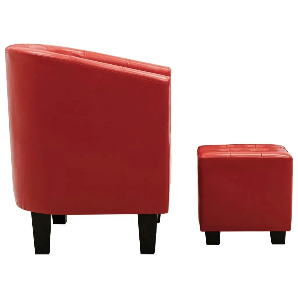 Tub Chair with Footstool Red Faux Leather 248062