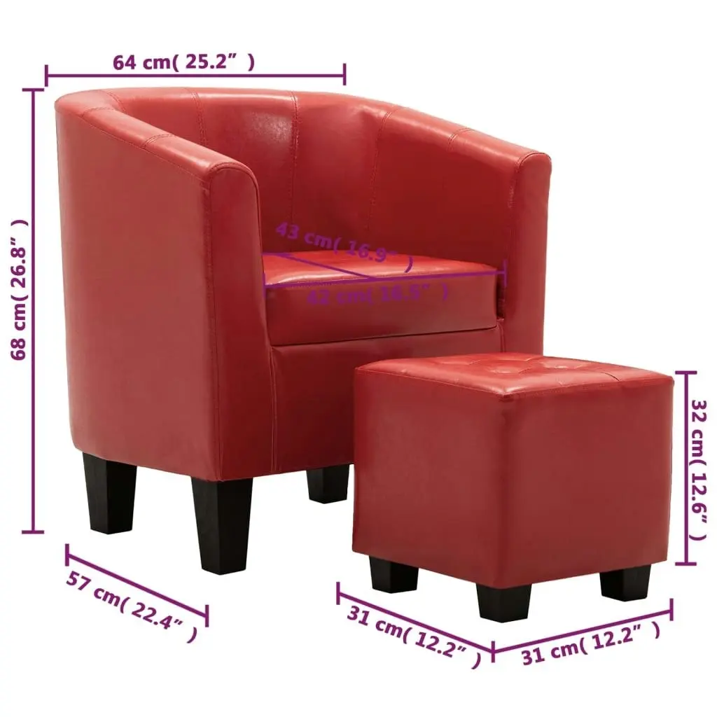 Tub Chair with Footstool Red Faux Leather 248062