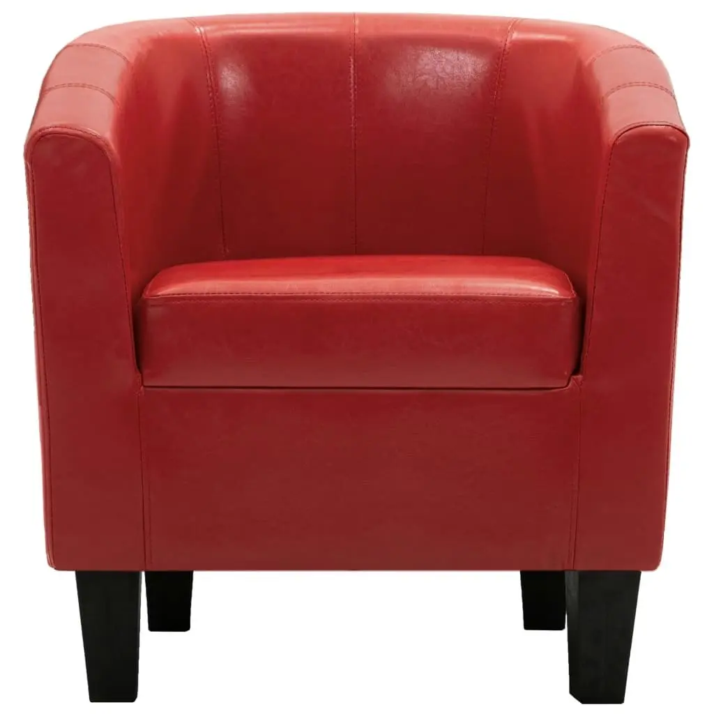 Tub Chair with Footstool Red Faux Leather 248062