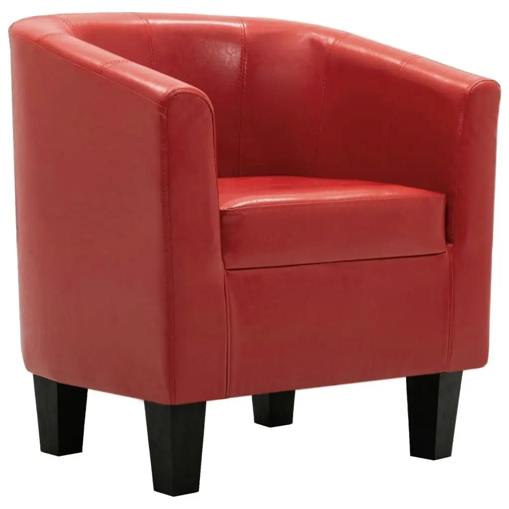 Tub Chair with Footstool Red Faux Leather 248062