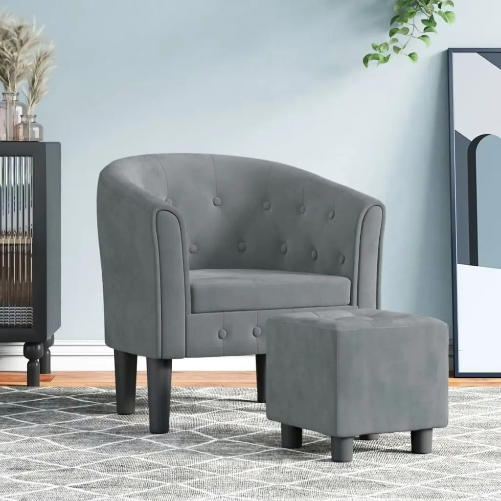 Tub Chair with Footstool Dark Grey Velvet 356478