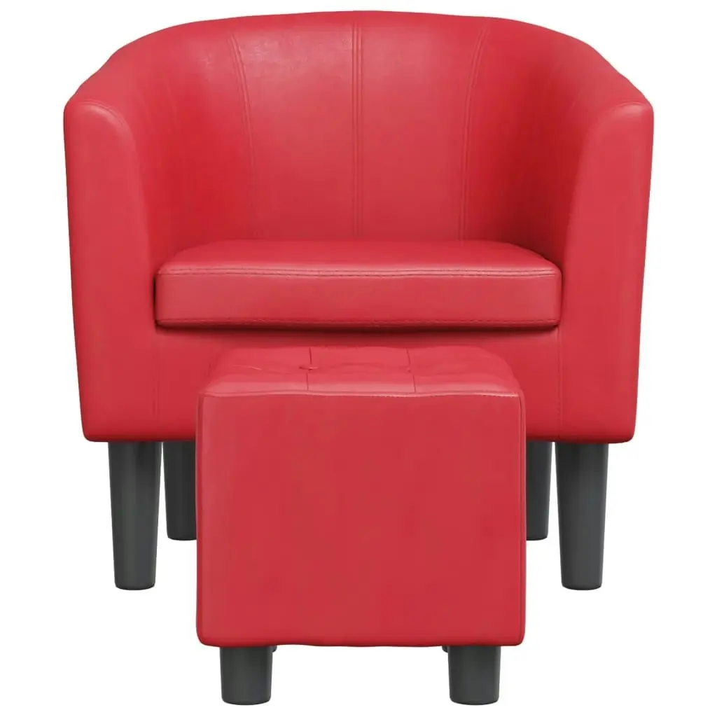 Tub Chair with Footstool Red Faux Leather 356496