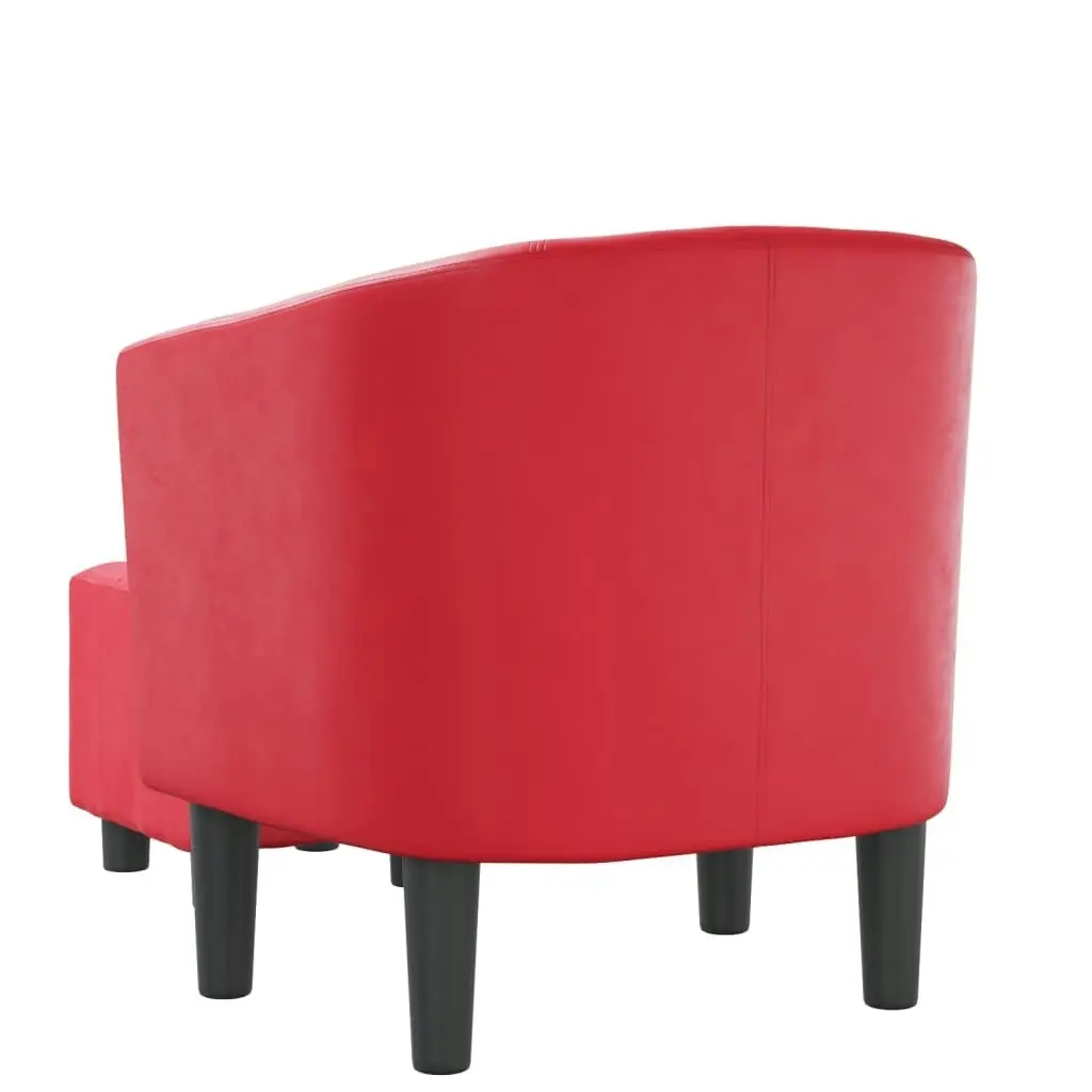 Tub Chair with Footstool Red Faux Leather 356496