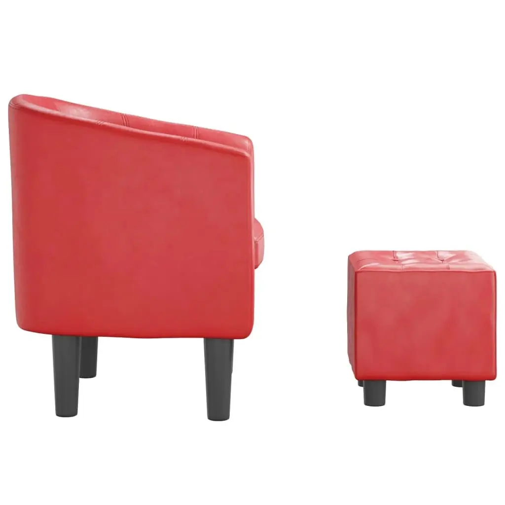 Tub Chair with Footstool Red Faux Leather 356496