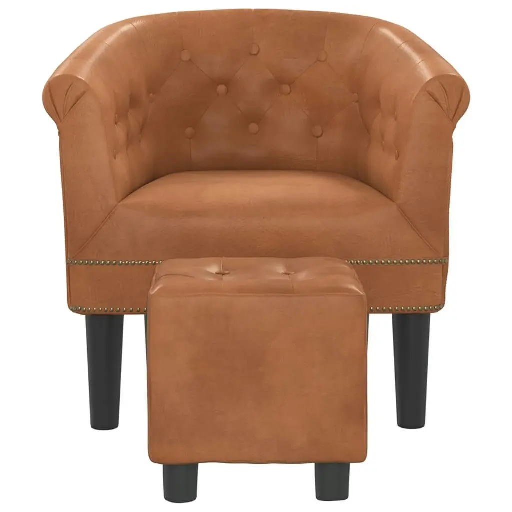 Tub Chair with Footstool Brown Faux Leather 356501