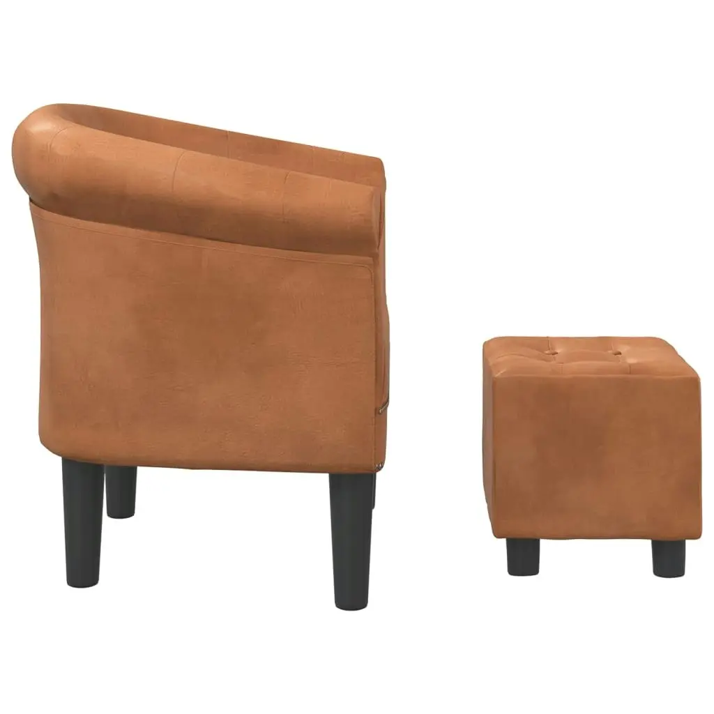 Tub Chair with Footstool Brown Faux Leather 356501