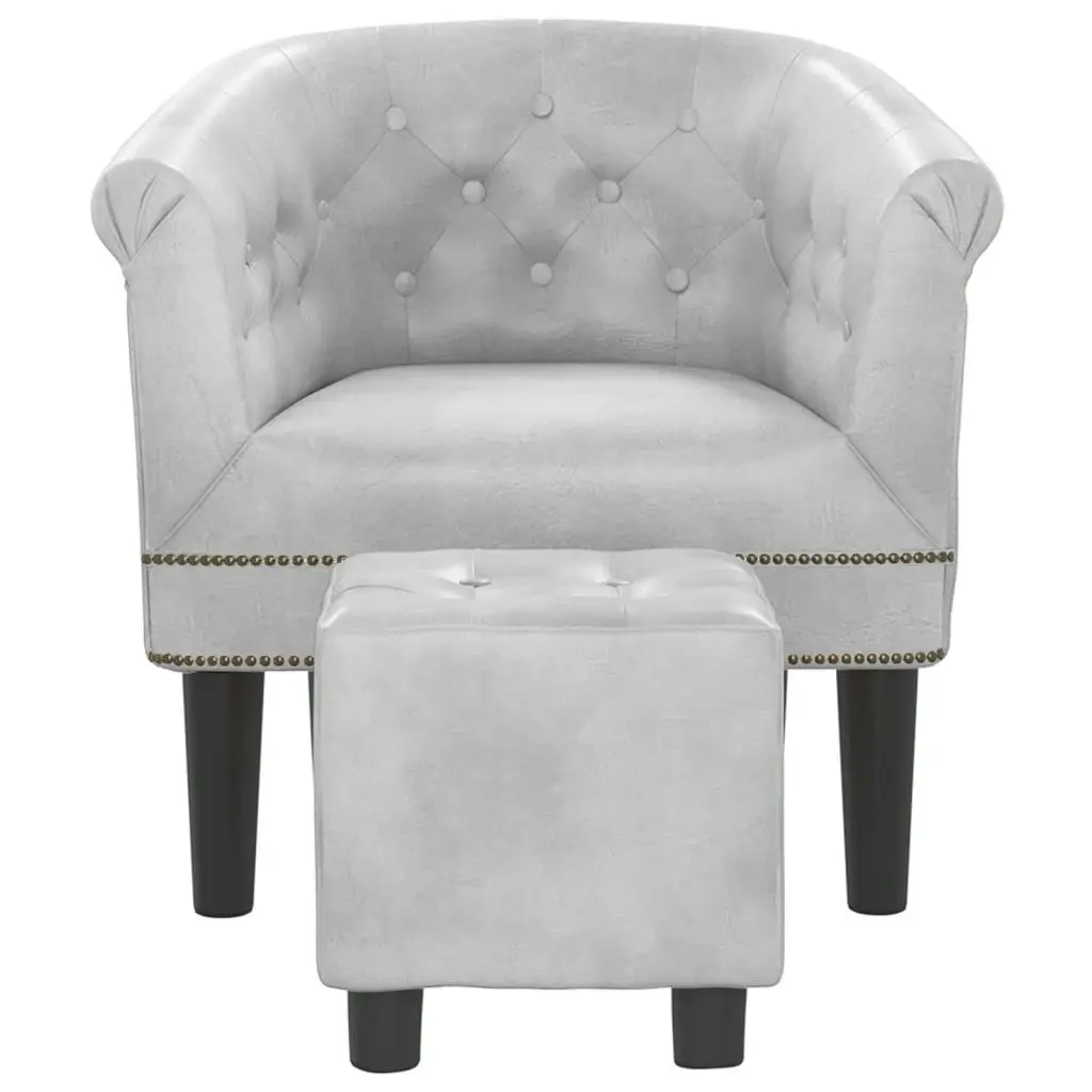 Tub Chair with Footstool Silver Faux Leather 356502