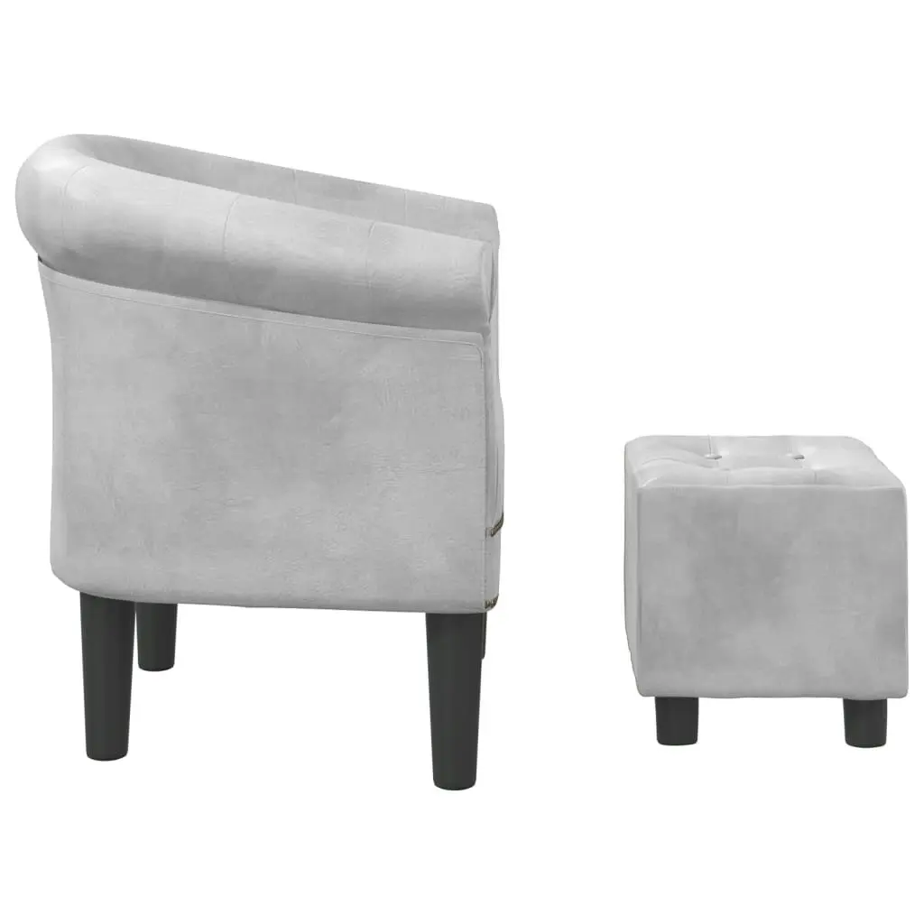 Tub Chair with Footstool Silver Faux Leather 356502