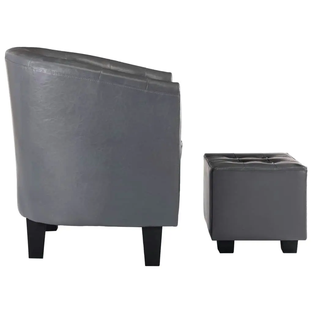 Tub Chair with Footstool Grey Faux Leather 248046