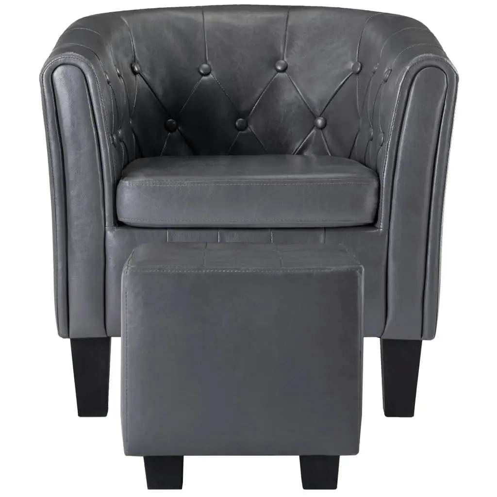 Tub Chair with Footstool Grey Faux Leather 248046