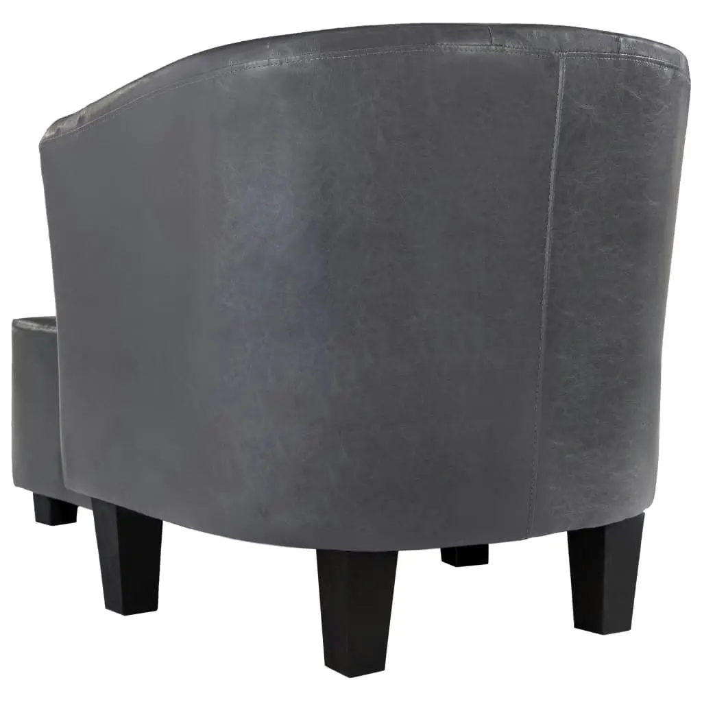 Tub Chair with Footstool Grey Faux Leather 248046