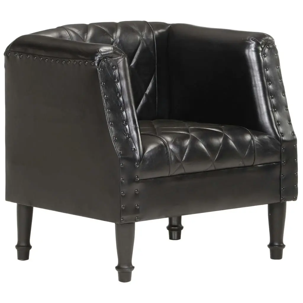 Tub Chair Black Real Goat Leather 286617