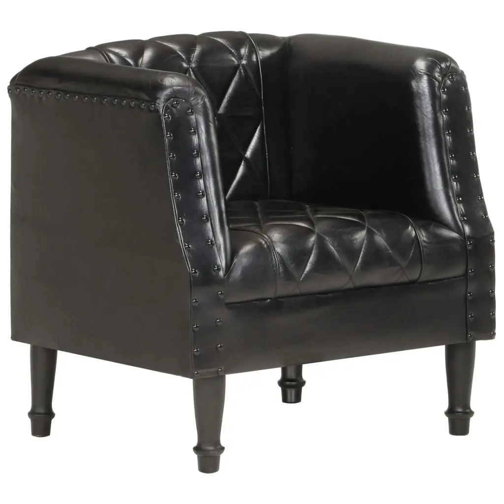 Tub Chair Black Real Goat Leather 286617